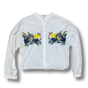 Floral Embroidered Button Down Blouse